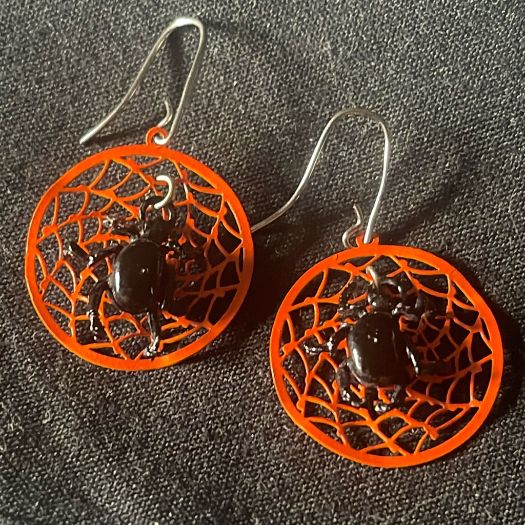 Orange Spider Web W Spider Dangle Earrings 12$